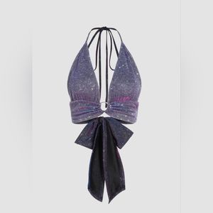 Iridescent glittee halter crop top